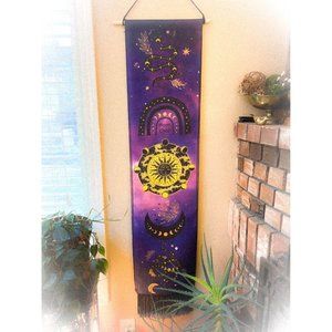 Lovely “moon child” purple yellow and black moon phase wall hanging tapestry